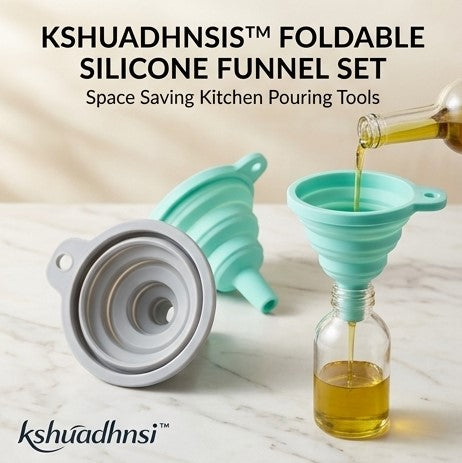 kshuadhnsi™ Foldable Silicone Funnel Set – Space Saving Kitchen Pouring Tools